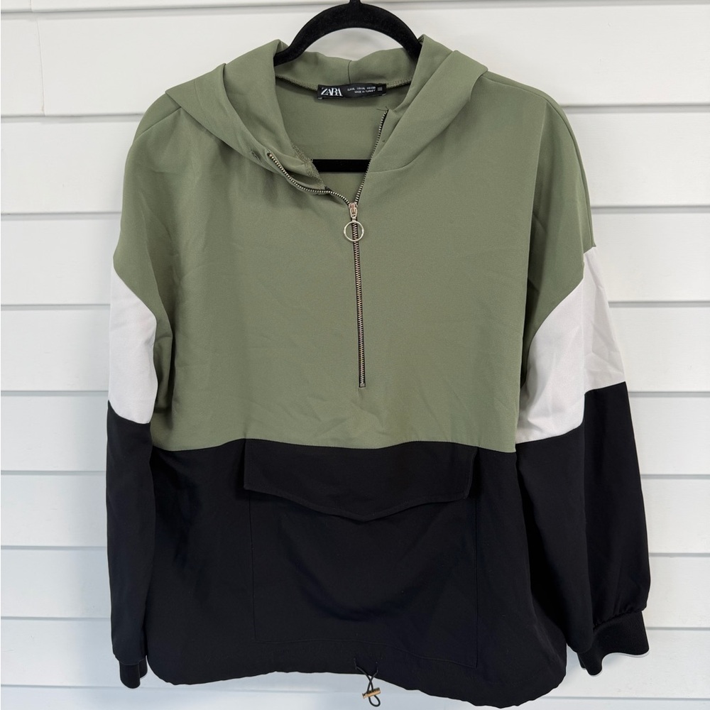 Zara Olive Green Half-Zip Hoodie
